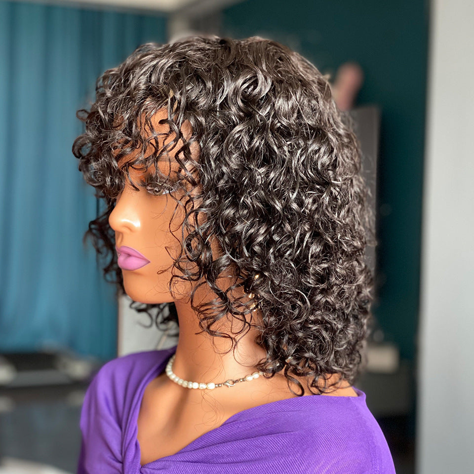 Deep Curly Fringe Human Hair Wigs With Bangs Deep Curly Fringe Human Hair Wigs With Bangs